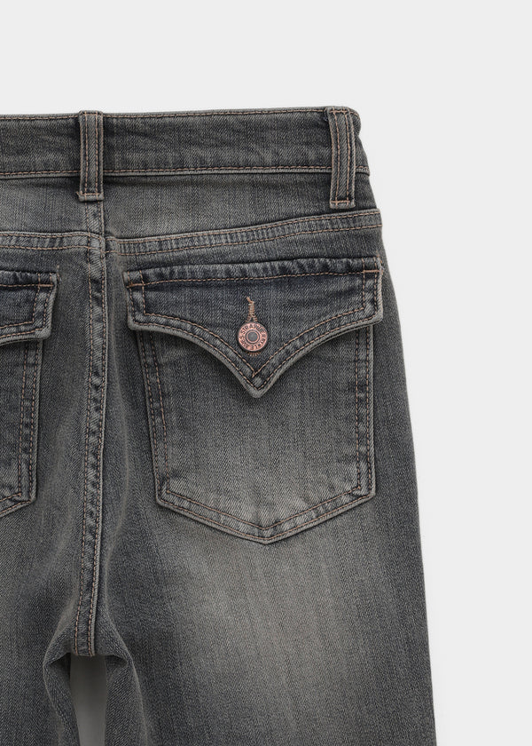 Cellom Back Pocket Slim Washed Bootcut Denim Pants