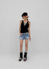 Kellack Two-button Washed Short Denim Pants