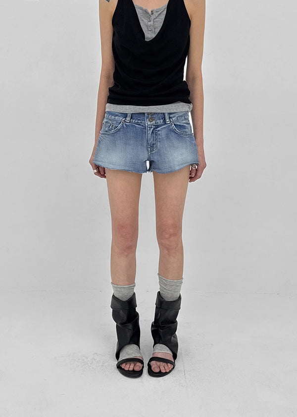 Kellack Two-button Washed Short Denim Pants
