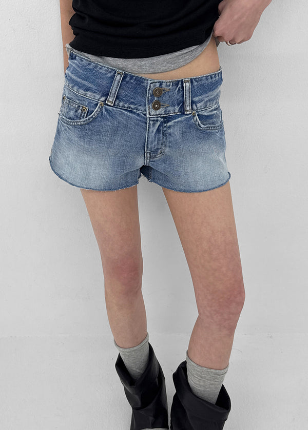 Kellack Two-button Washed Short Denim Pants