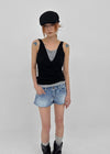 Kellack Two-button Washed Short Denim Pants