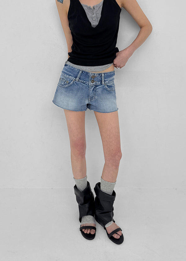Kellack Two-button Washed Short Denim Pants