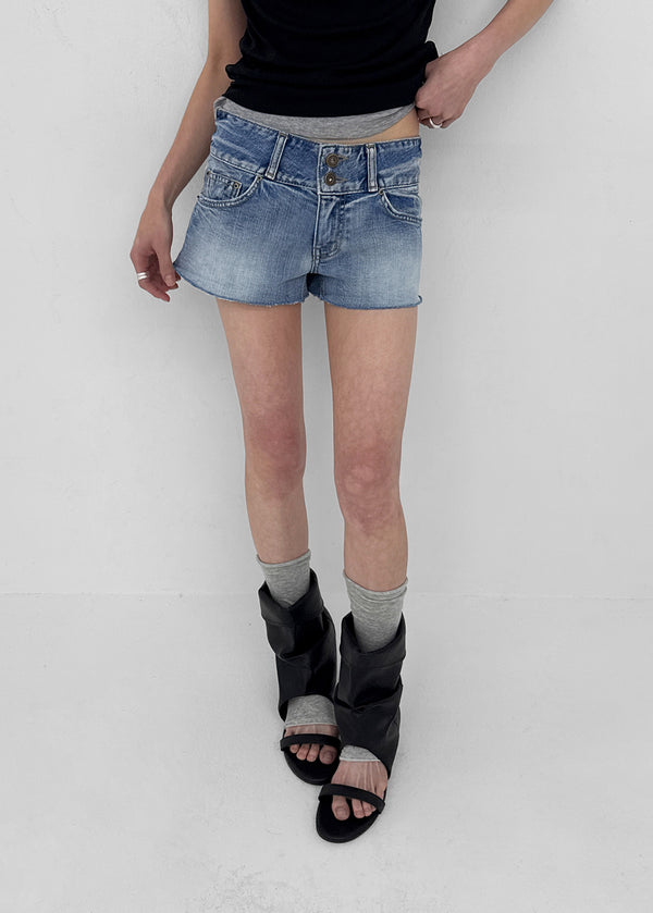 Kellack Two-button Washed Short Denim Pants