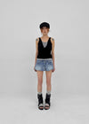 Kellack Two-button Washed Short Denim Pants