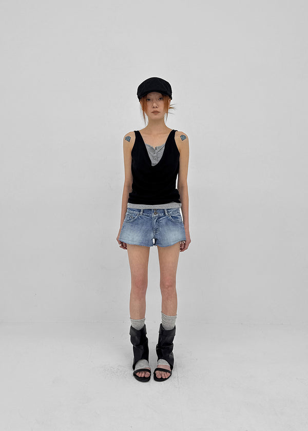 Kellack Two-button Washed Short Denim Pants