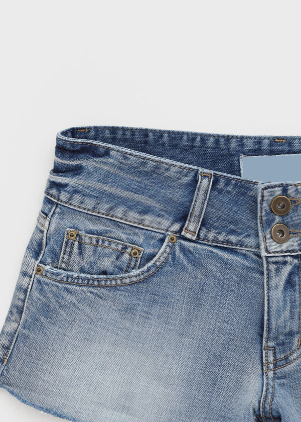 Kellack Two-button Washed Short Denim Pants
