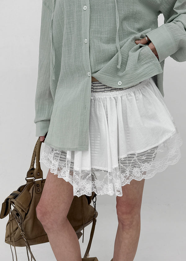Kenocton Banding Frill Pumpkin Mini Skirt Pants