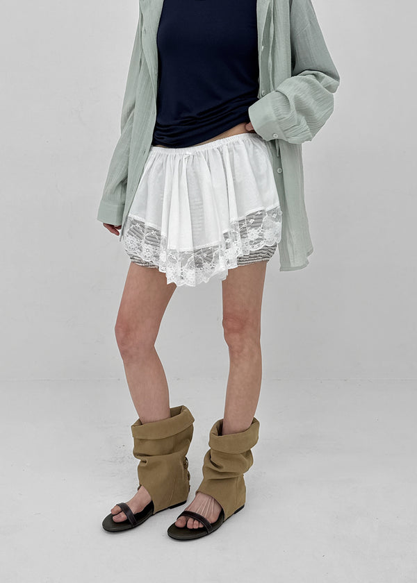 Kenocton Banding Frill Pumpkin Mini Skirt Pants