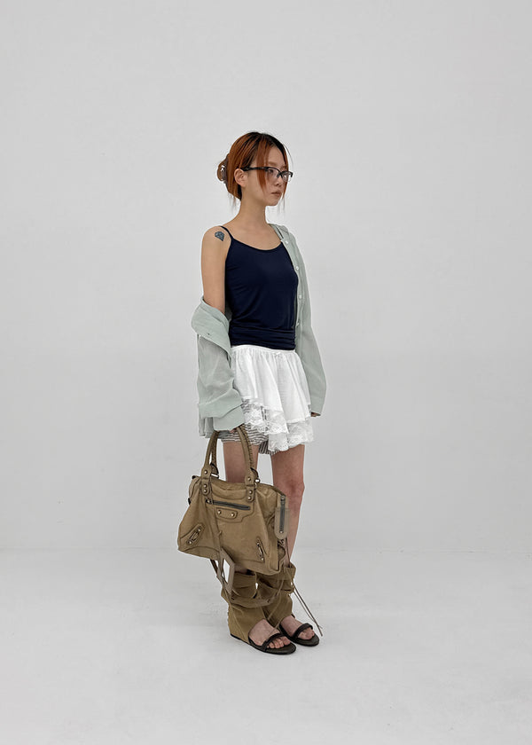 Kenocton Banding Frill Pumpkin Mini Skirt Pants