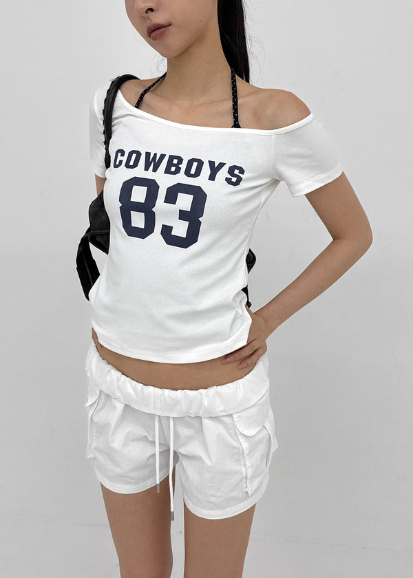 Teen Bar Layered Halter Off-shoulder Short Sleeve Tee