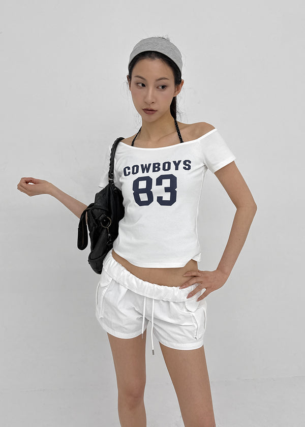 Teen Bar Layered Halter Off-shoulder Short Sleeve Tee