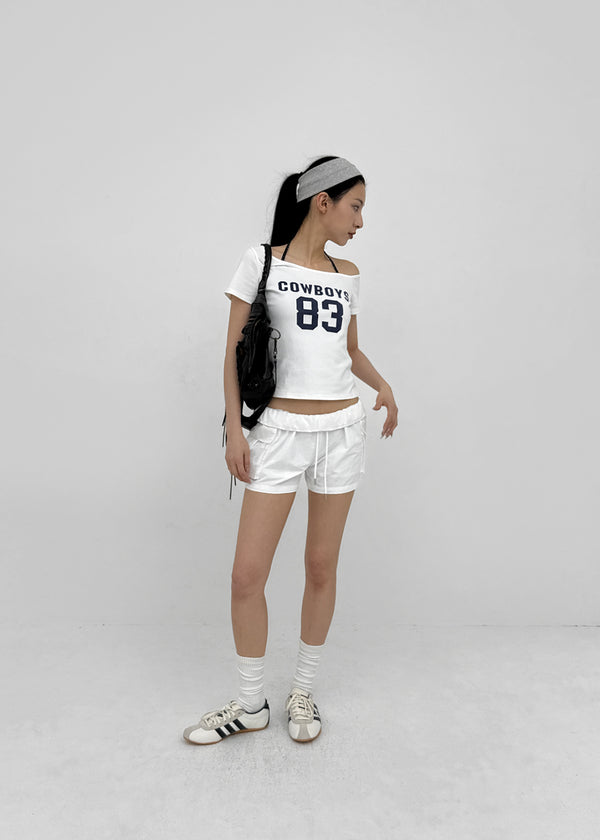 Teen Bar Layered Halter Off-shoulder Short Sleeve Tee