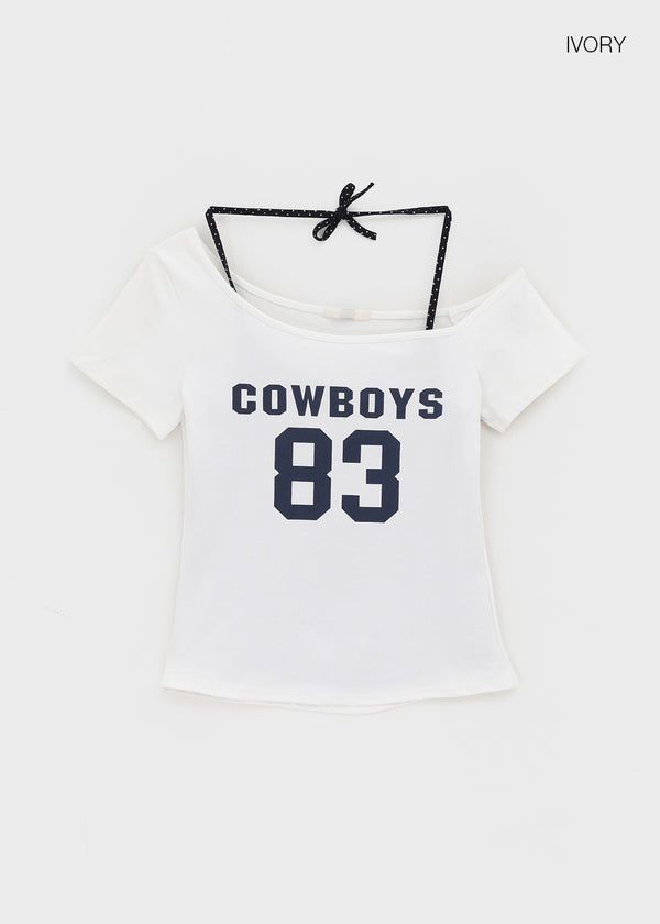 Teen Bar Layered Halter Off-shoulder Short Sleeve Tee