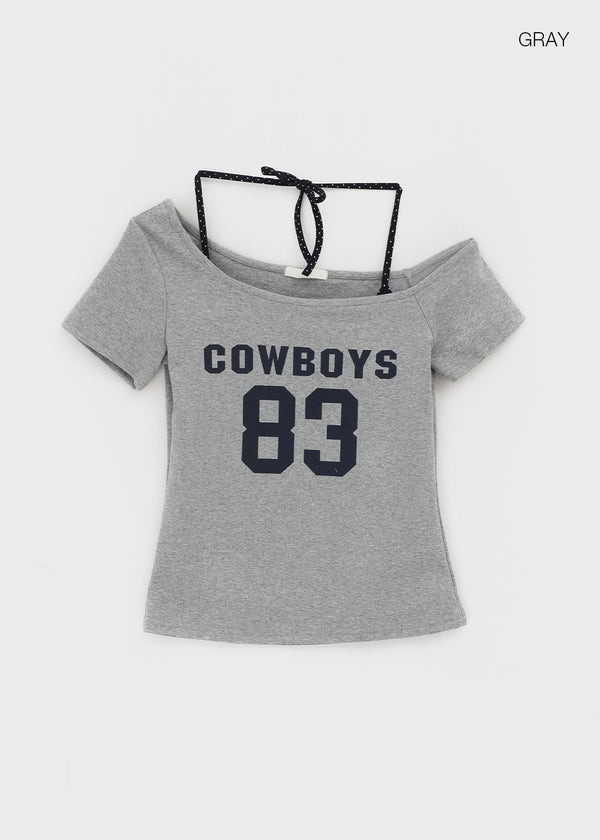 Teen Bar Layered Halter Off-shoulder Short Sleeve Tee