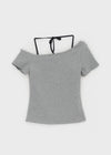 Teen Bar Layered Halter Off-shoulder Short Sleeve Tee