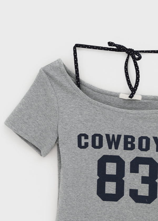 Teen Bar Layered Halter Off-shoulder Short Sleeve Tee