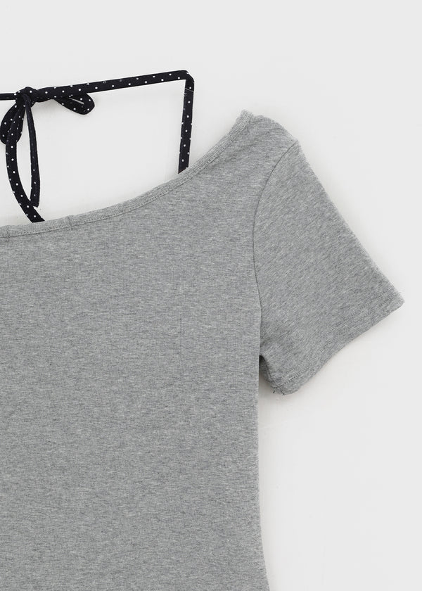 Teen Bar Layered Halter Off-shoulder Short Sleeve Tee