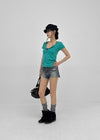 Fallb Damaged Washed Denim Shorts