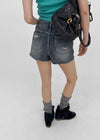 Fallb Damaged Washed Denim Shorts