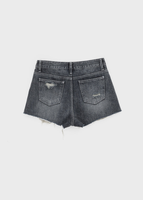 Fallb Damaged Washed Denim Shorts