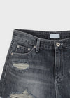 Fallb Damaged Washed Denim Shorts