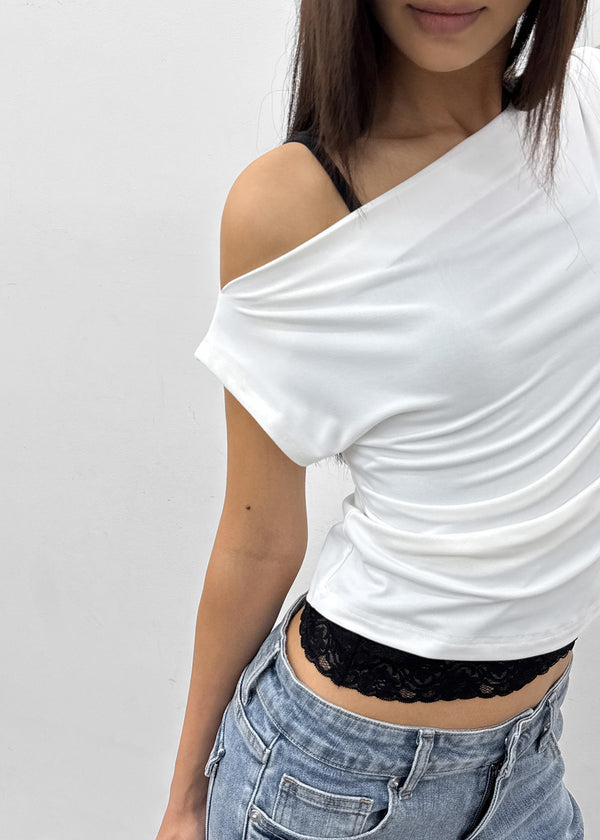 Bere Shirred Off-shoulder Short-sleeve Tee