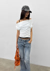 Bere Shirred Off-shoulder Short-sleeve Tee