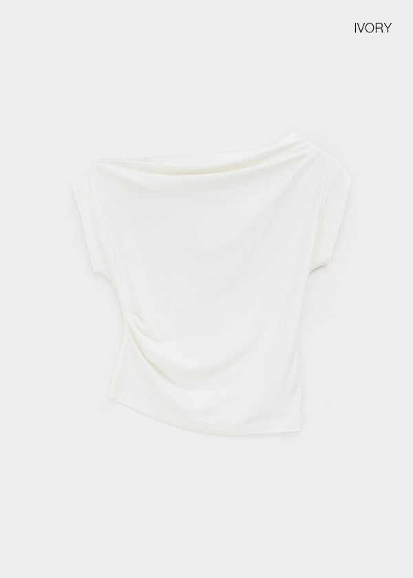 Bere Shirred Off-shoulder Short-sleeve Tee