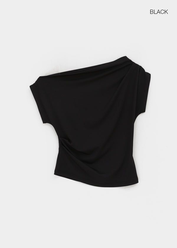 Bere Shirred Off-shoulder Short-sleeve Tee