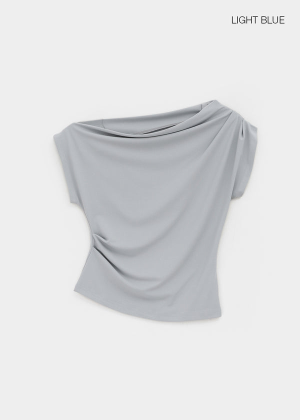 Bere Shirred Off-shoulder Short-sleeve Tee