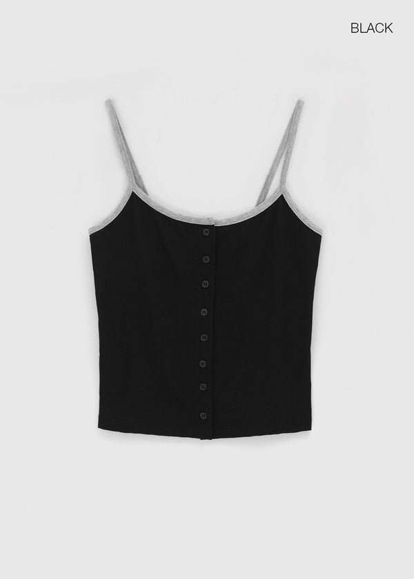 [MADE] Cloven Contrast Button Sleeveless Top (Set Available)