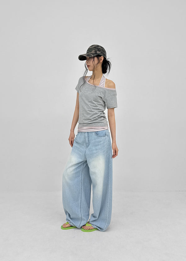 Hummen Summer Wide Balloon Denim Pants