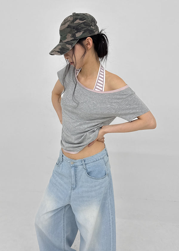 Woothing Striped Long Halter Sleeveless