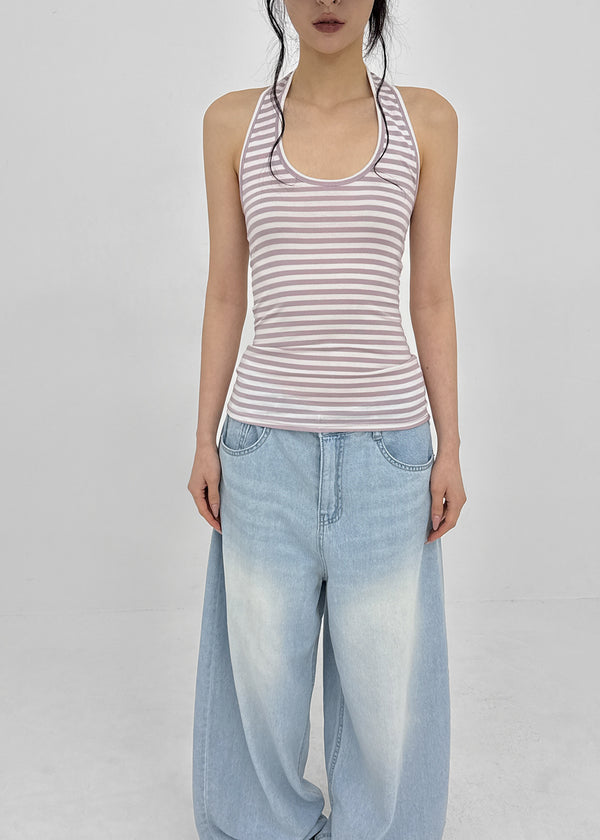 Woothing Striped Long Halter Sleeveless