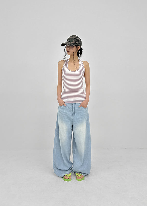 Woothing Striped Long Halter Sleeveless