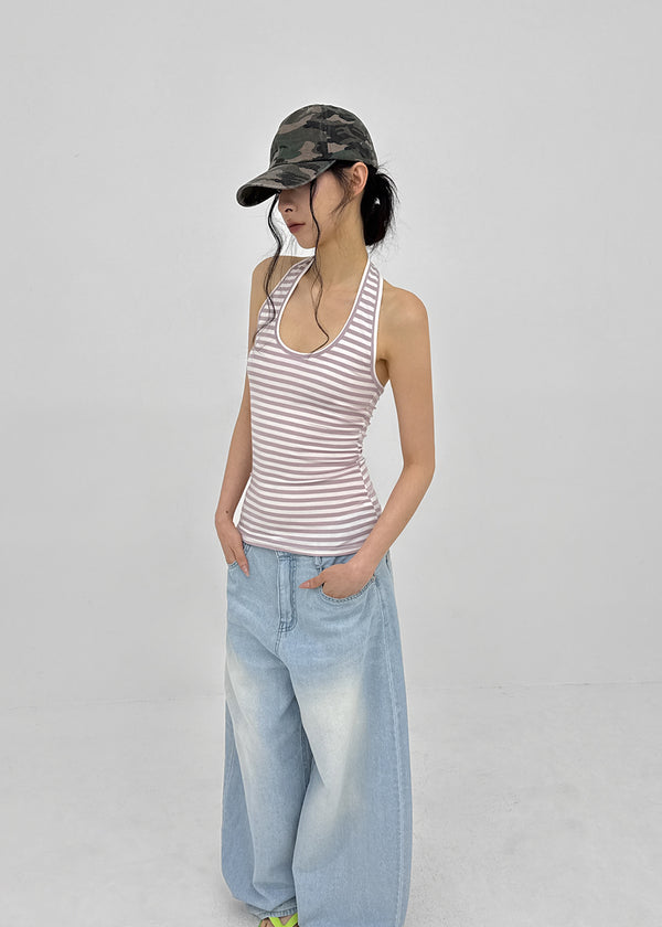 Woothing Striped Long Halter Sleeveless