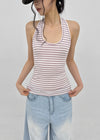 Woothing Striped Long Halter Sleeveless
