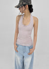 Woothing Striped Long Halter Sleeveless