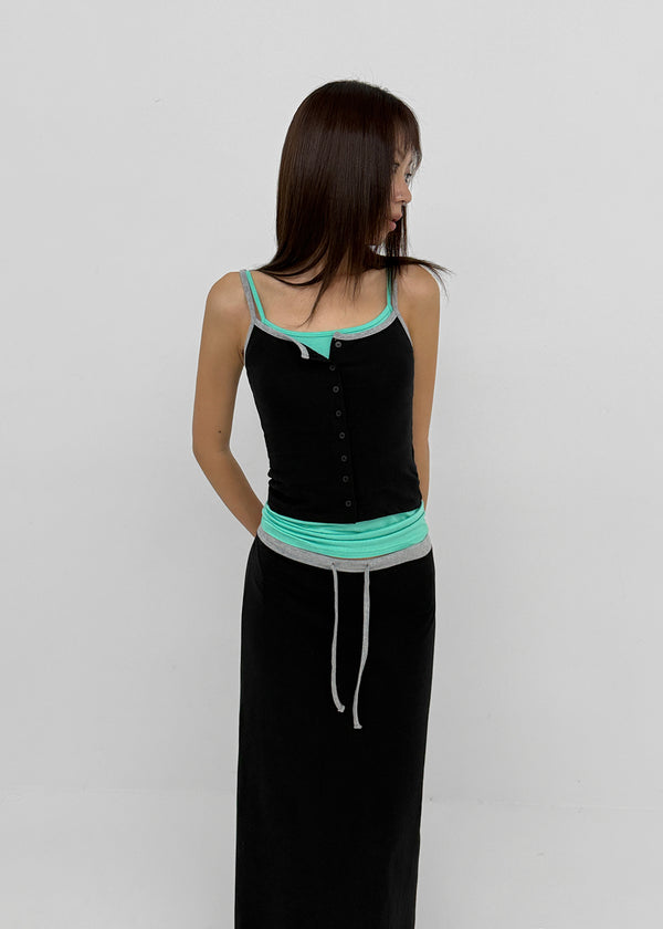 [MADE] Cloven Contrast Button Sleeveless Top (Set Available)