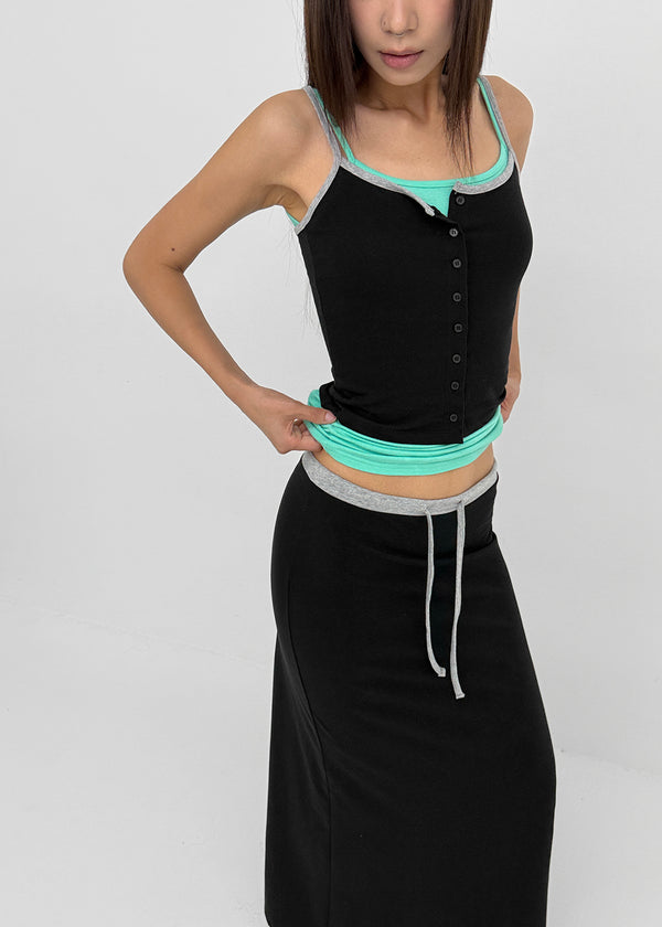 [MADE] Cloven Contrast Button Sleeveless Top (Set Available)
