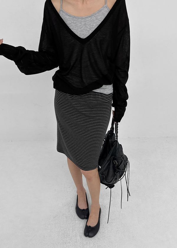 Kozan String Stripe Summer Midi Skirt