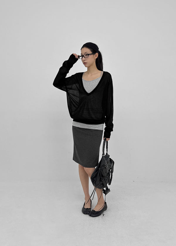 [MADE] Tesieth Sheer Deep V-Neck Knit Top