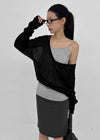 [MADE] Tesieth Sheer Deep V-Neck Knit Top