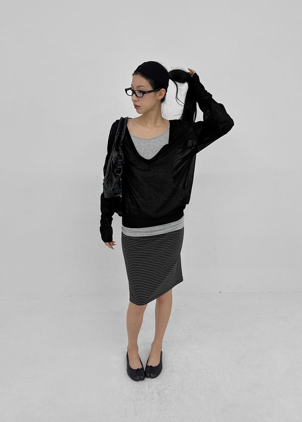 [MADE] Tesieth Sheer Deep V-Neck Knit Top