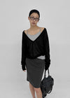[MADE] Tesieth Sheer Deep V-Neck Knit Top