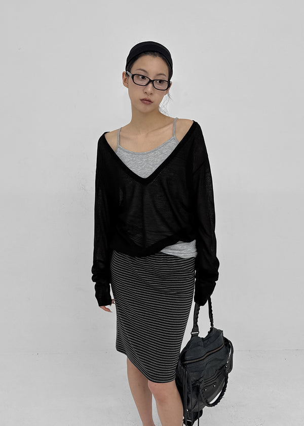 [MADE] Tesieth Sheer Deep V-Neck Knit Top