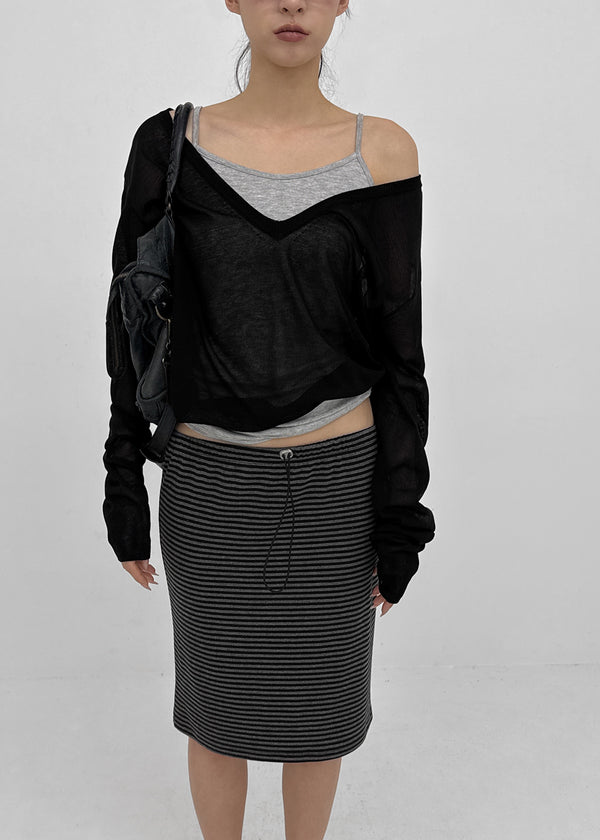 [MADE] Tesieth Sheer Deep V-Neck Knit Top