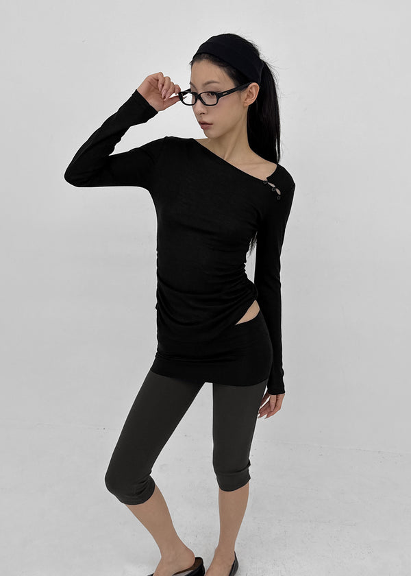 [MADE] Kotel Asymmetric Shirring Long Sleeve Top