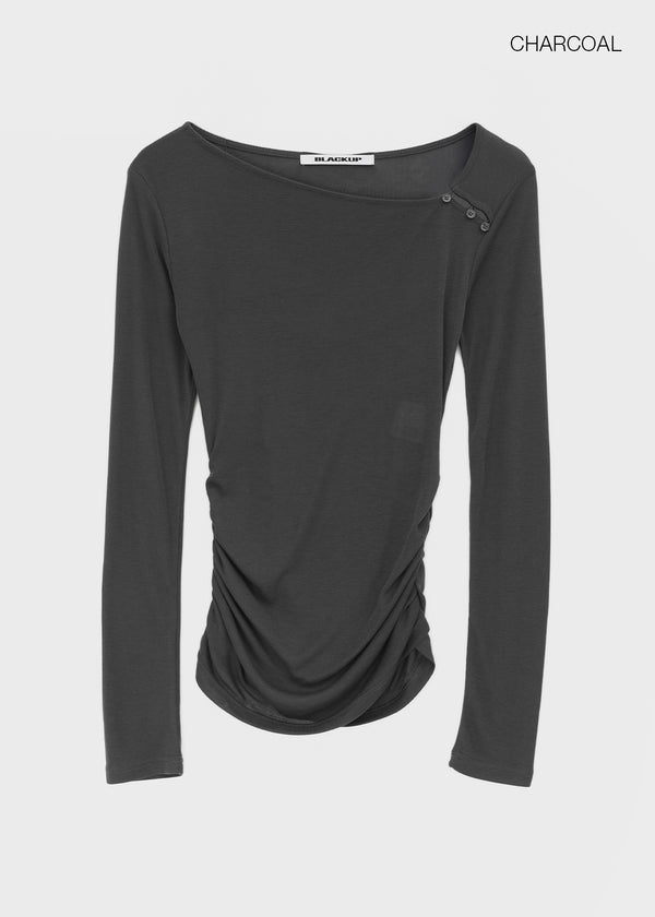 [MADE] Kotel Asymmetric Shirring Long Sleeve Top
