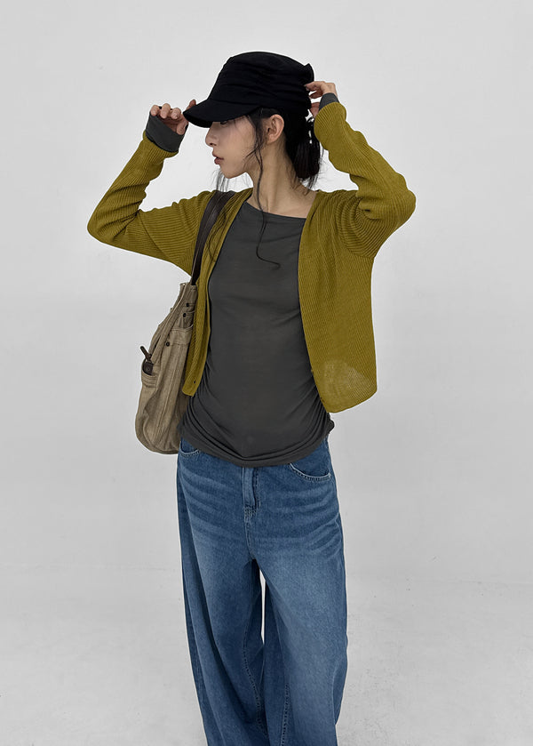 Benu Summer Knit Ribbed Crop Cardigan